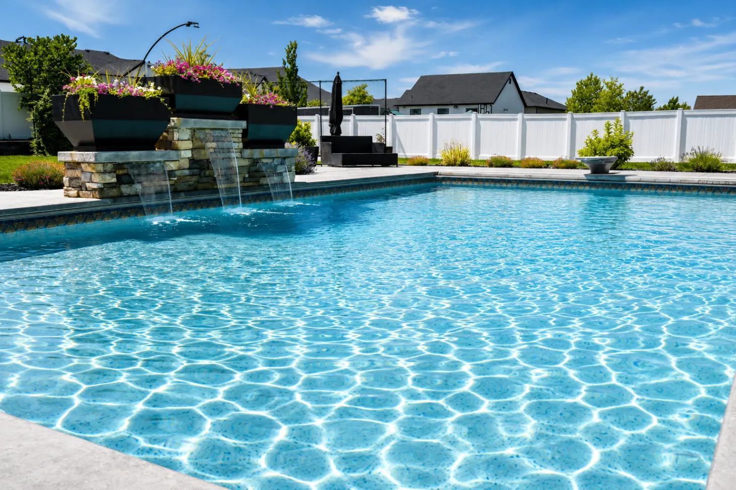 Crystal clear vinyl swimming pool water showing well-maintained liner and clean water in Utah