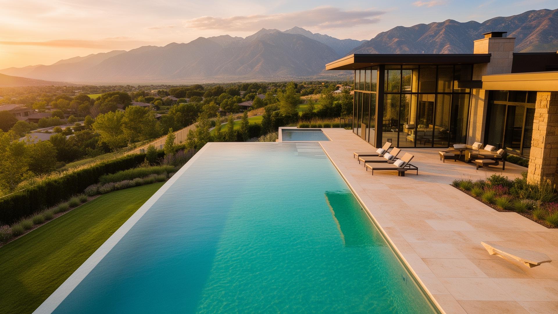 Syracuse Backyard Vinyl Pool — Barr Pool Builders Custom rectangular vinyl liner swimming pool with crystal-clear blue water in a Syracuse, Utah backyard built by Barr Pool Builders